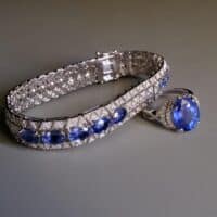 Blue Sapphire Bracelet White Gold, blue sapphire 18k gold bracelet, art deco sapphire bracelet, art deco style bracelet, art deco style jewellery, sapphire bracelet singapore, Gem Gardener