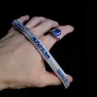 Blue Sapphire Bracelet White Gold, blue sapphire 18k gold bracelet, art deco sapphire bracelet, art deco style bracelet, art deco style jewellery, sapphire bracelet singapore, Gem Gardener
