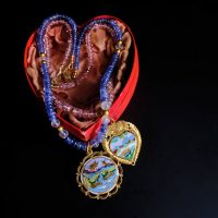 Vintage Enamel Pendant Necklace, antique chinese enamel, antique chinese jewelry, vintage enamel heart necklace, antique enamel charms, vintage enamel pendants, chinese wedding jewelry set gold, enamel pendant necklace gold, Gem Gardener