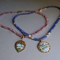 Vintage Enamel Pendant Necklace, antique chinese enamel, antique chinese jewelry, vintage enamel heart necklace, antique enamel charms, vintage enamel pendants, chinese wedding jewelry set gold, enamel pendant necklace gold, Gem Gardener