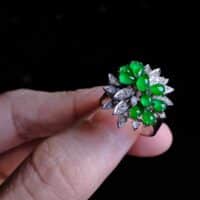 Antique Jade Ring, vintage jade ring with diamonds, vintage jade rings for sale, jade flower ring, jade cluster ring, jade and diamond cluster ring, vintage jade jewelry for sale, antique jade jewelry for sale, Gem Gardener