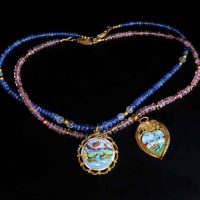 Vintage Enamel Pendant Necklace, antique chinese enamel, antique chinese jewelry, vintage enamel heart necklace, antique enamel charms, vintage enamel pendants, chinese wedding jewelry set gold, enamel pendant necklace gold, Gem Gardener