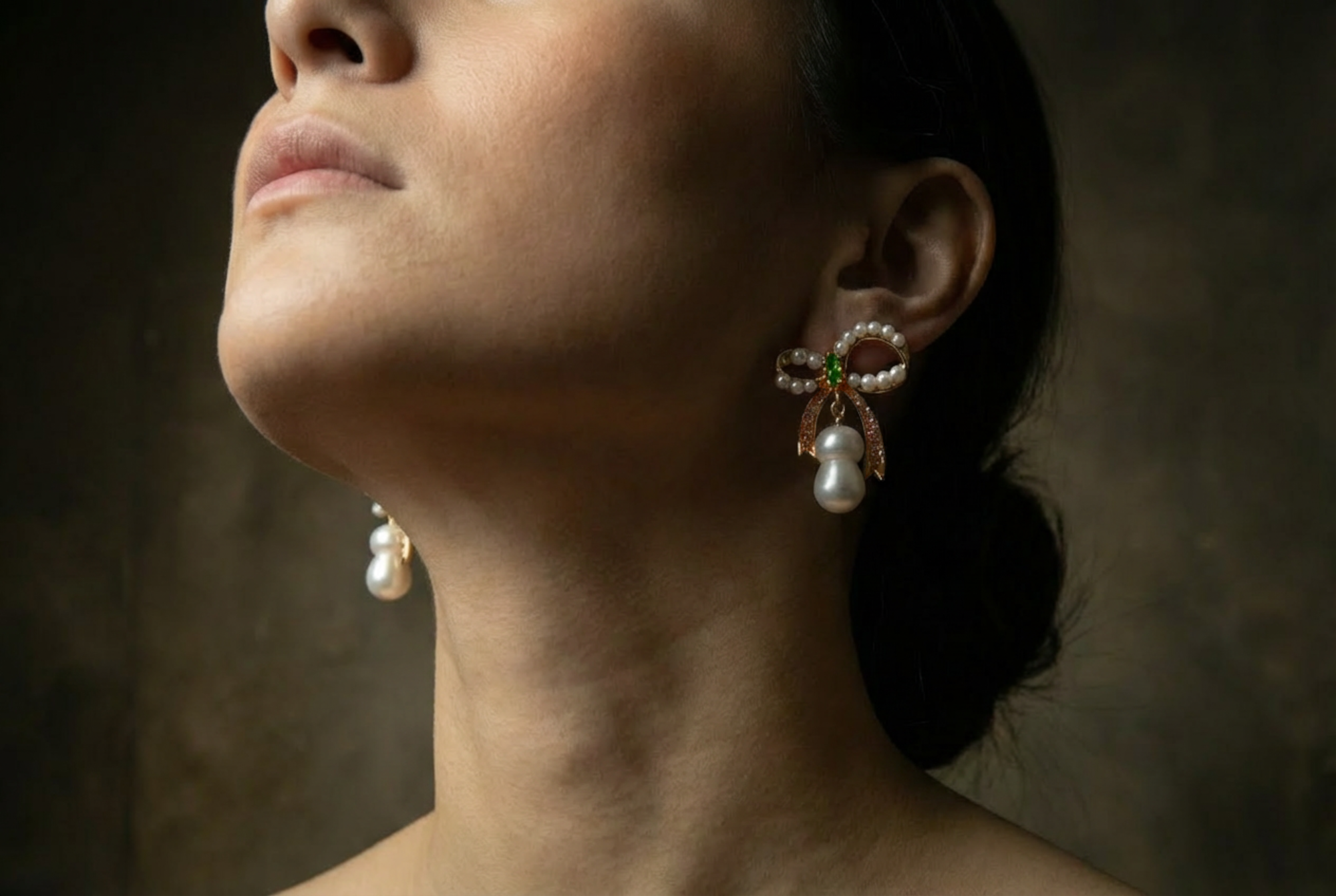 bow pearl drop earrings, ribbon earrings with pearl, pearl drop earrings singapore, ribbon stud earrings gold, bow pearl earrings gold, double pearl drop earrings, peanut pearl earrings, pearl earrings singapore, Gem gardener