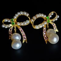 bow pearl drop earrings, ribbon earrings with pearl, pearl drop earrings singapore, ribbon stud earrings gold, bow pearl earrings gold, double pearl drop earrings, peanut pearl earrings, pearl earrings singapore, Gem gardener