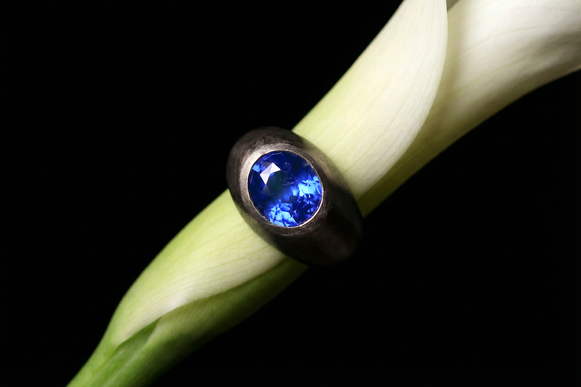 Black Gold Ring, blue sapphire black gold ring, royal blue sapphire ring, sapphire ring cartier, hemmerle rings, blue sapphire ring singapore, Gem Gardener
