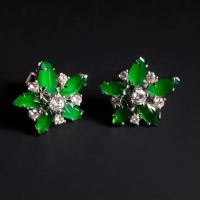 green jade flower earrings, green jade stud earrings, jade flower stud earrings, modern jade jewellery singapore, modern jade earrings, jade stud earrings singapore, Gem Gardener