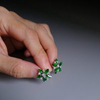 green jade flower earrings, green jade stud earrings, jade flower stud earrings, modern jade jewellery singapore, modern jade earrings, jade stud earrings singapore, Gem Gardener