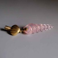 conch shell pendant, rose quartz pendant, rose quartz shell pendant, shell pendant necklace long, long gold shell pendant necklace, shell necklace singapore, shell charm pendant, Gem Gardener
