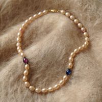 cream pearl necklace, beige pearl necklace, bridal pearl necklace gold, oval pearl necklace gold, unique pearl necklace gold, pearls singapore jewellery, pearl necklace singapore, Gem Gardener